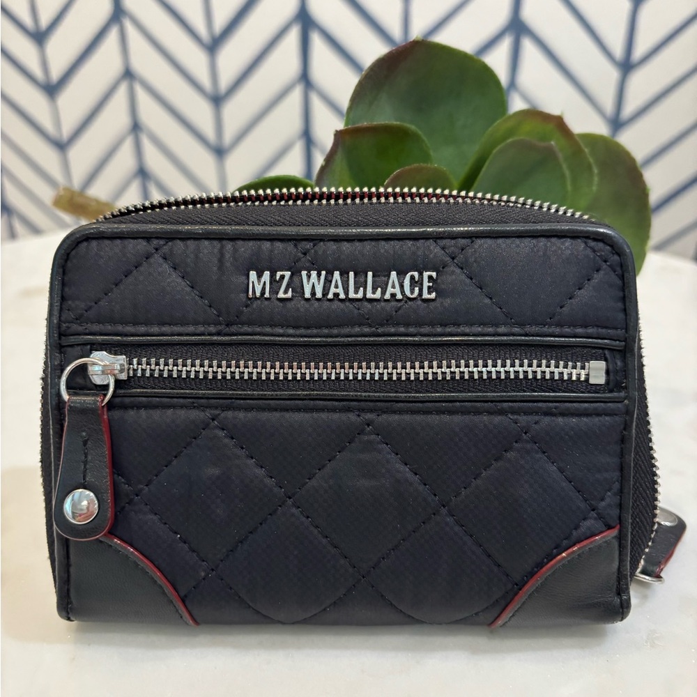 MZ Wallace Black Quilted Crosby Wallet with Black Leather Corners